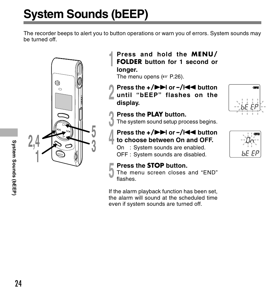 System sounds (beep) | Olympus W 10 User Manual | Page 24 / 36