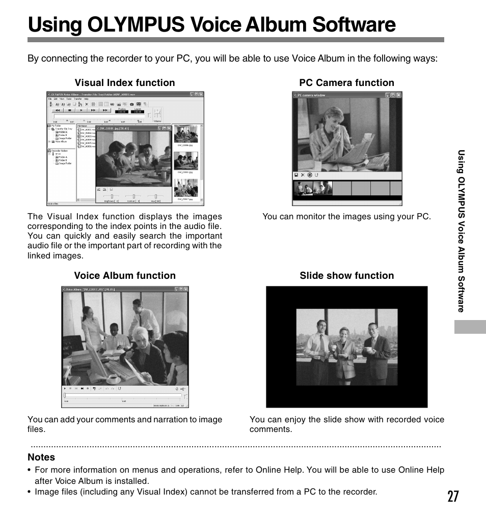 Using olympus voice album software | Olympus W 10 User Manual | Page 27 / 36