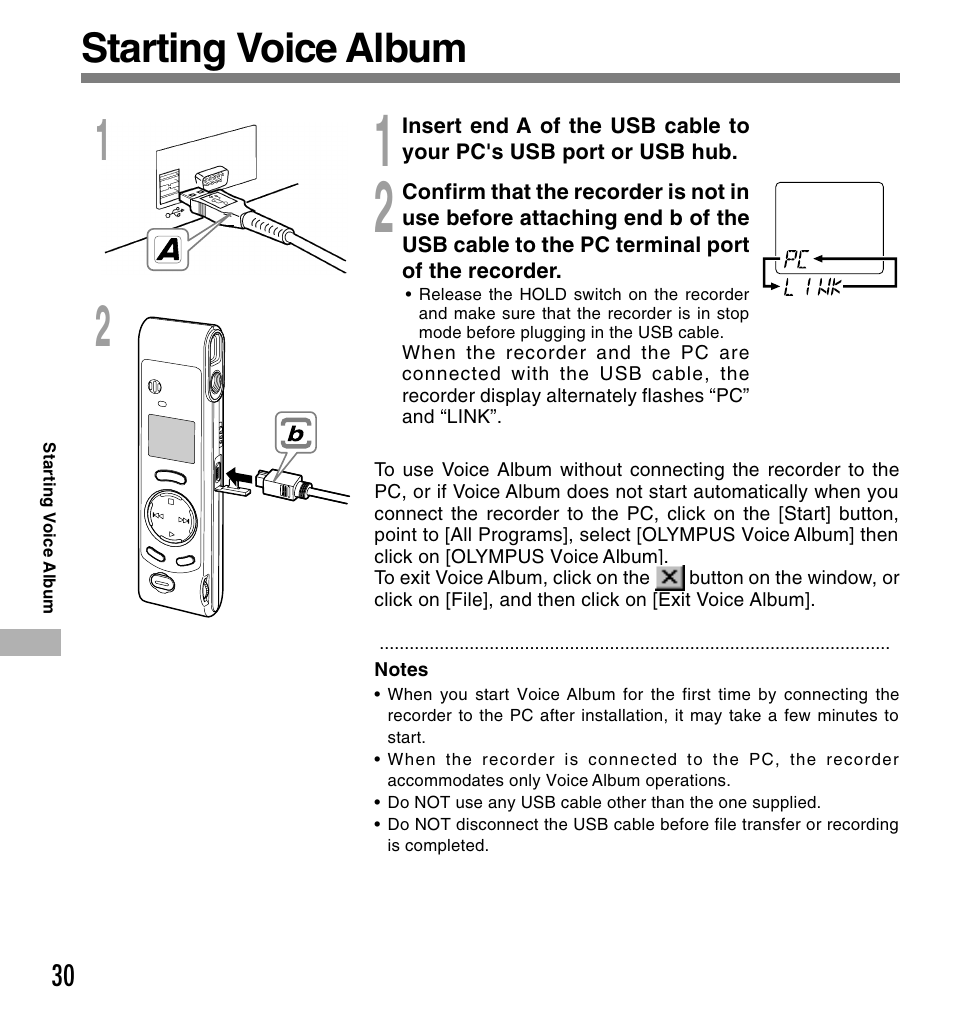 Starting voice album | Olympus W 10 User Manual | Page 30 / 36