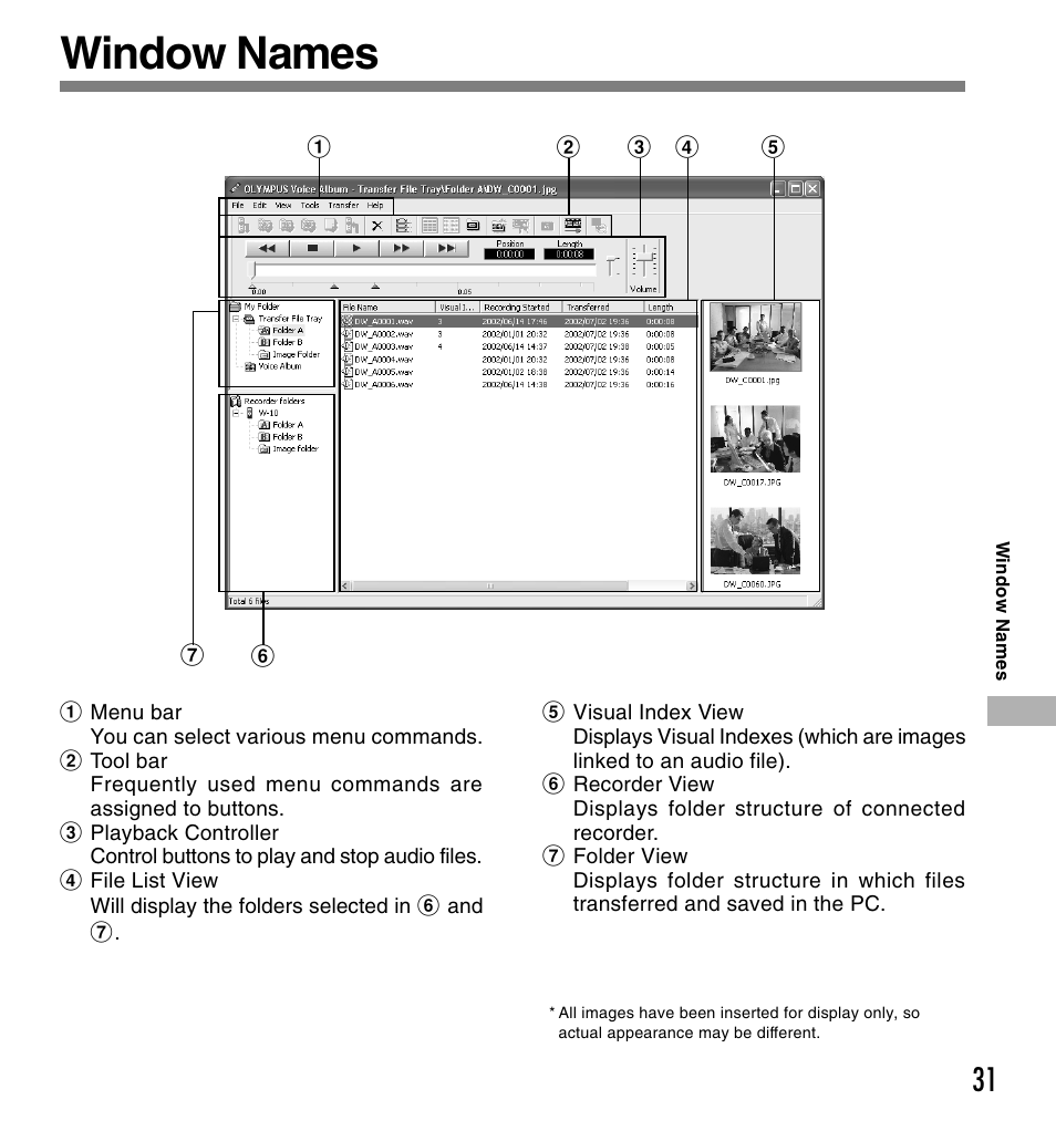 Window names | Olympus W 10 User Manual | Page 31 / 36