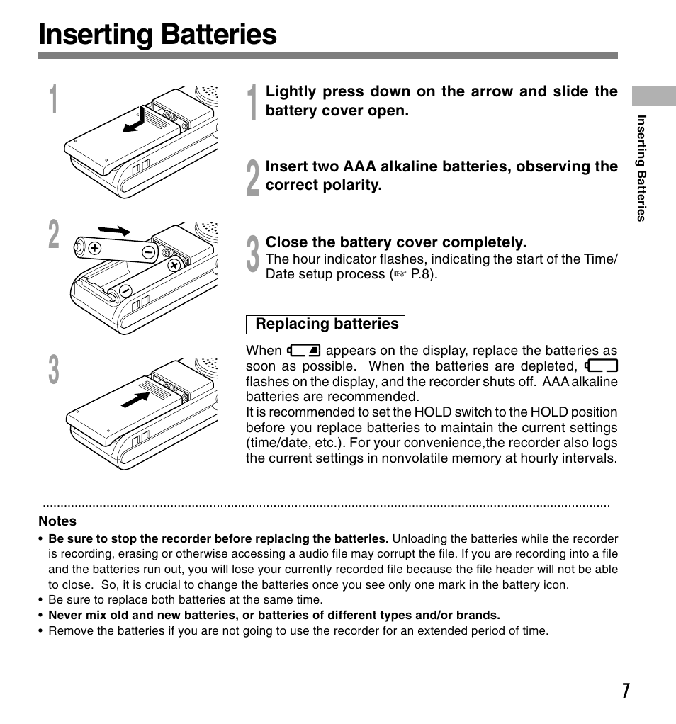 Inserting batteries | Olympus W 10 User Manual | Page 7 / 36