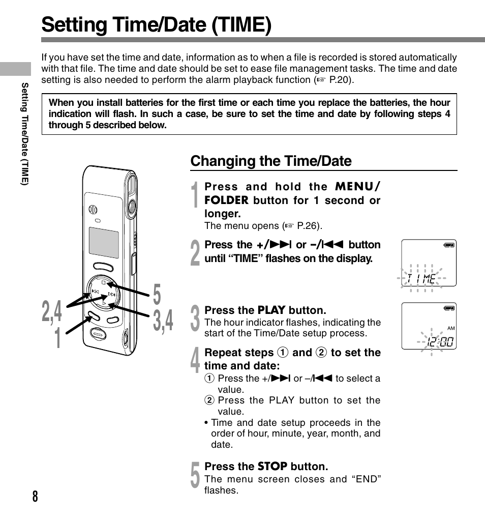 Setting time/date (time) | Olympus W 10 User Manual | Page 8 / 36