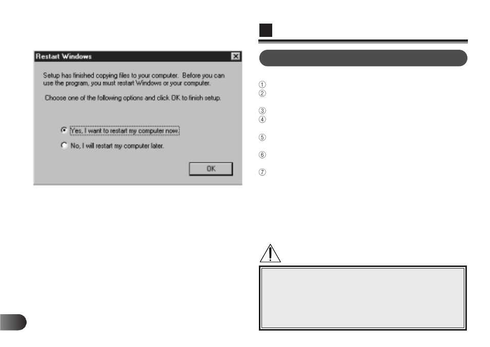 Installing the software (windows 95), Caution | Olympus Floppydisk Adapter MAFP-1E User Manual | Page 36 / 116