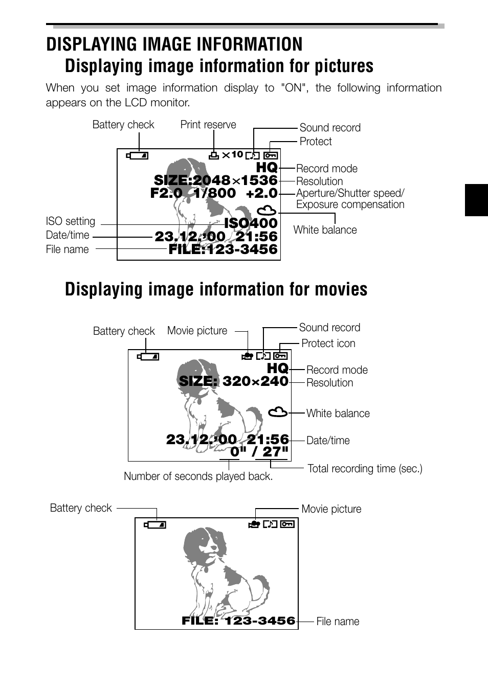 Displaying image information for movies | Olympus C-3040ZOOM User Manual | Page 11 / 148