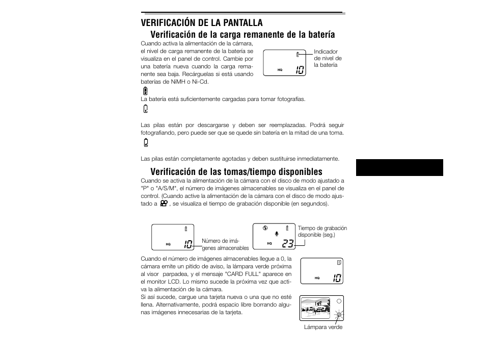 Verificación de las tomas/tiempo disponibles | Olympus C-3040ZOOM User Manual | Page 125 / 148