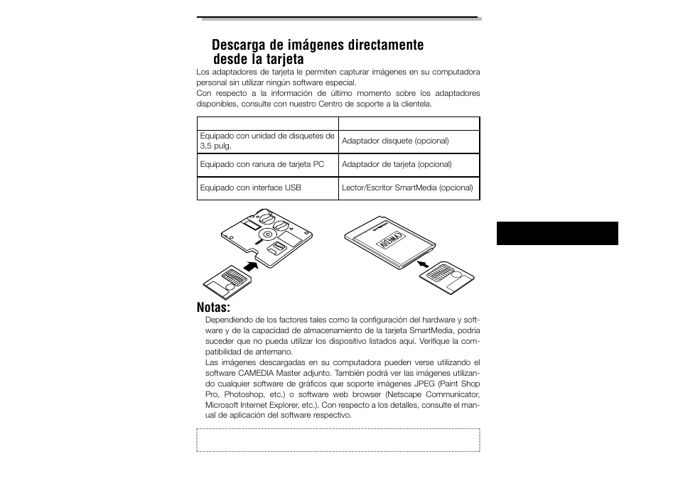 Descarga de imágenes directamente desde la tarjeta, Descarga de imágenes en su computadora, Notas | Olympus C-3040ZOOM User Manual | Page 141 / 148