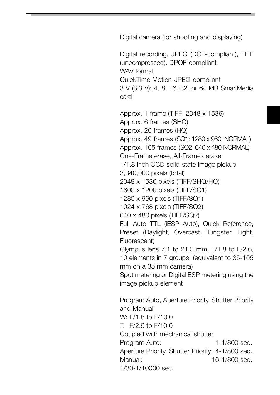 Specifications | Olympus C-3040ZOOM User Manual | Page 37 / 148