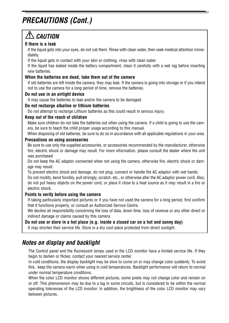 Precautions (cont.), Caution | Olympus C-3040ZOOM User Manual | Page 4 / 148
