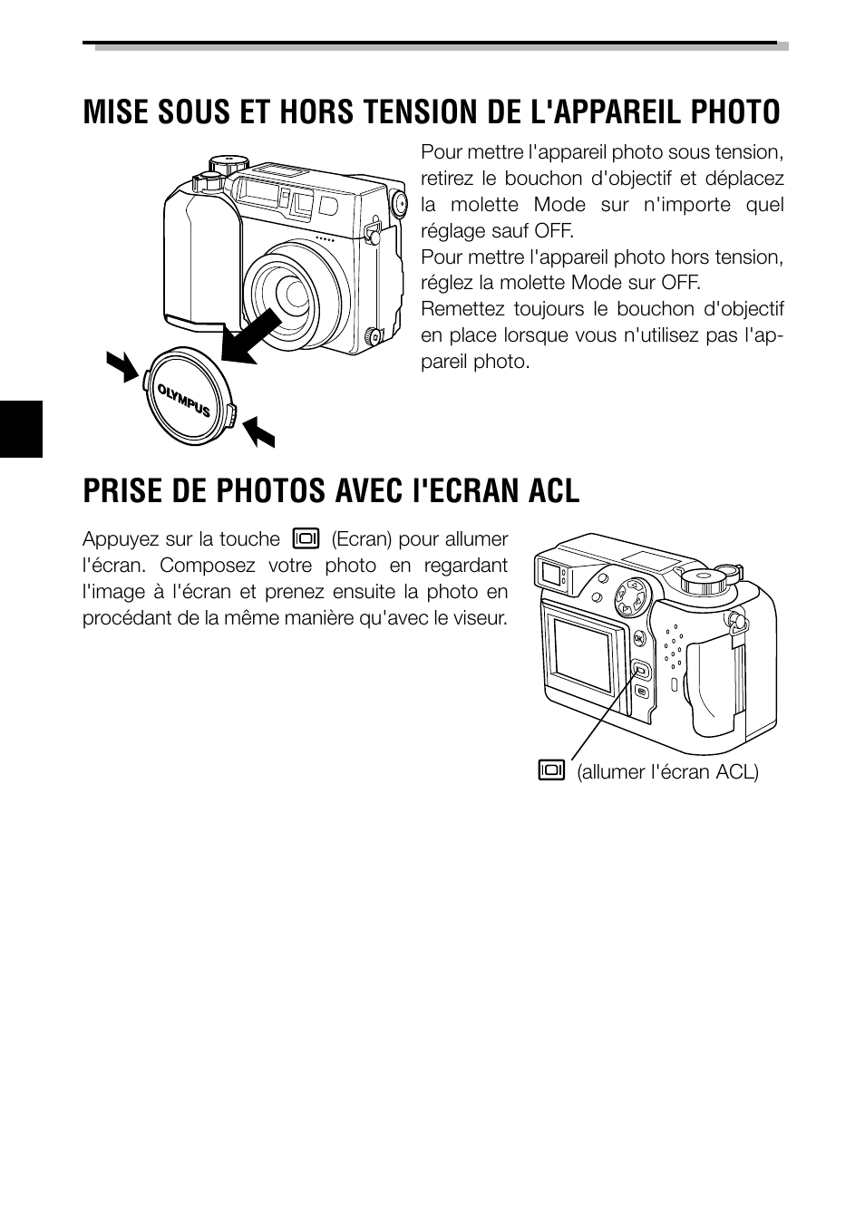 Prise de photos avec l'ecran acl | Olympus C-3040ZOOM User Manual | Page 52 / 148
