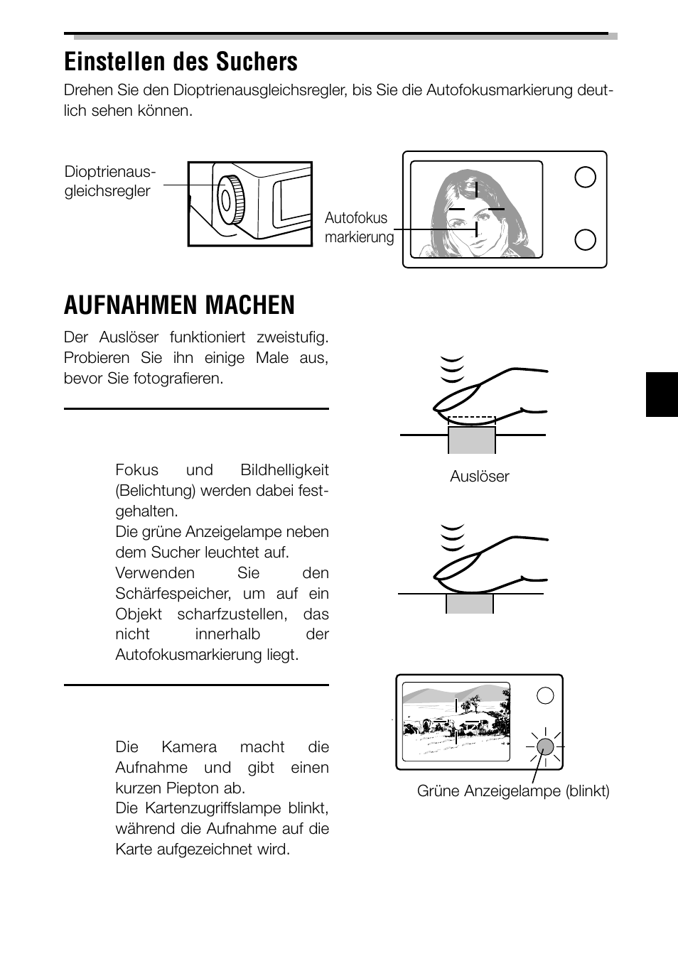 Einstellen des suchers, Aufnahmen machen | Olympus C-3040ZOOM User Manual | Page 91 / 148