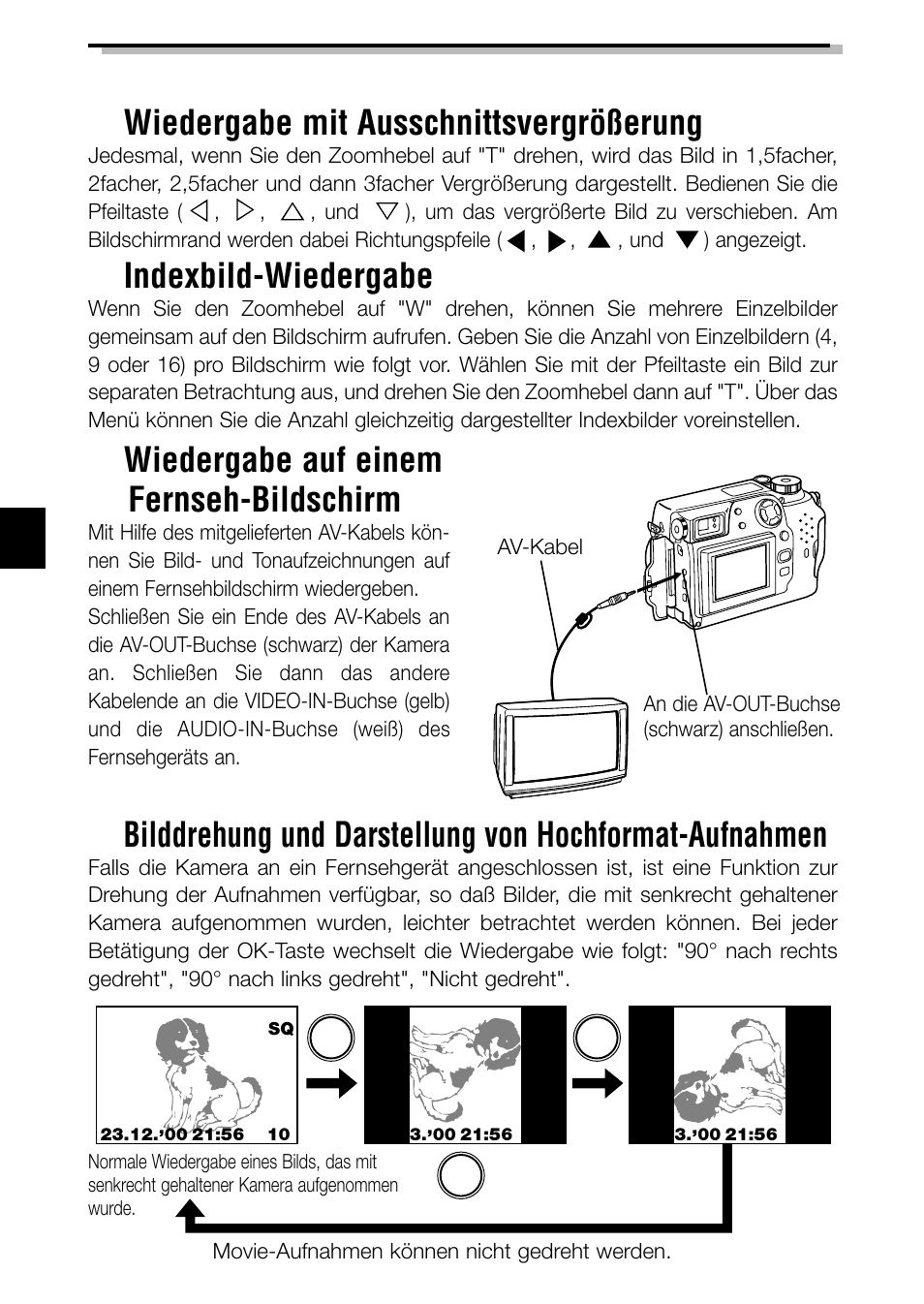 Wiedergabe auf einem fernseh-bildschirm, Indexbild-wiedergabe | Olympus C-3040ZOOM User Manual | Page 96 / 148