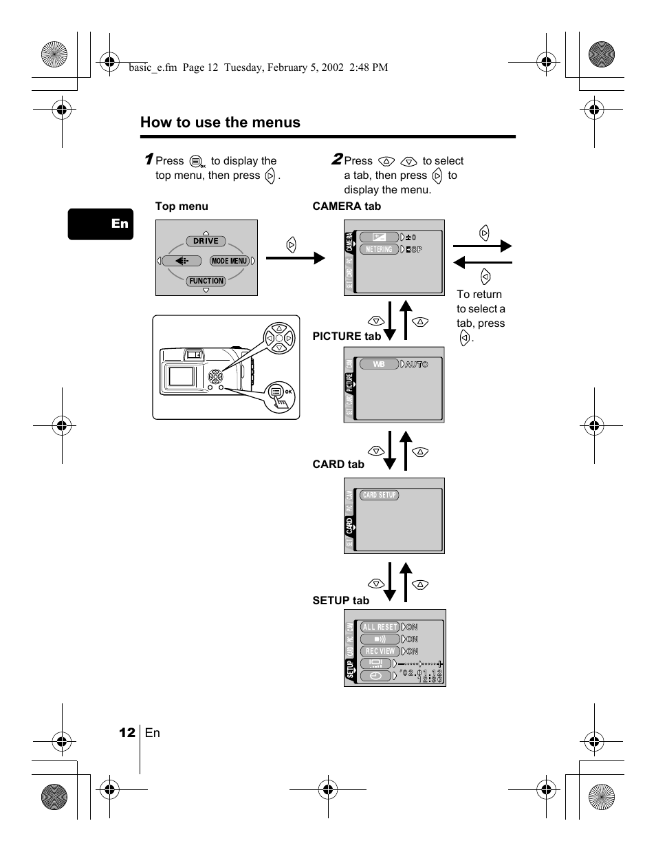 How to use the menus | Olympus C-120 User Manual | Page 12 / 172