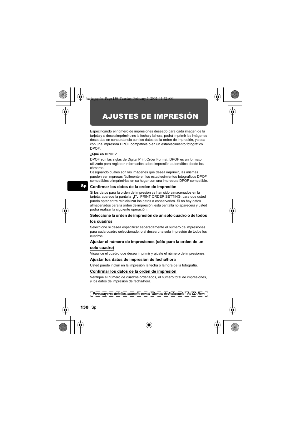 Ajustes de impresión | Olympus C-120 User Manual | Page 130 / 172