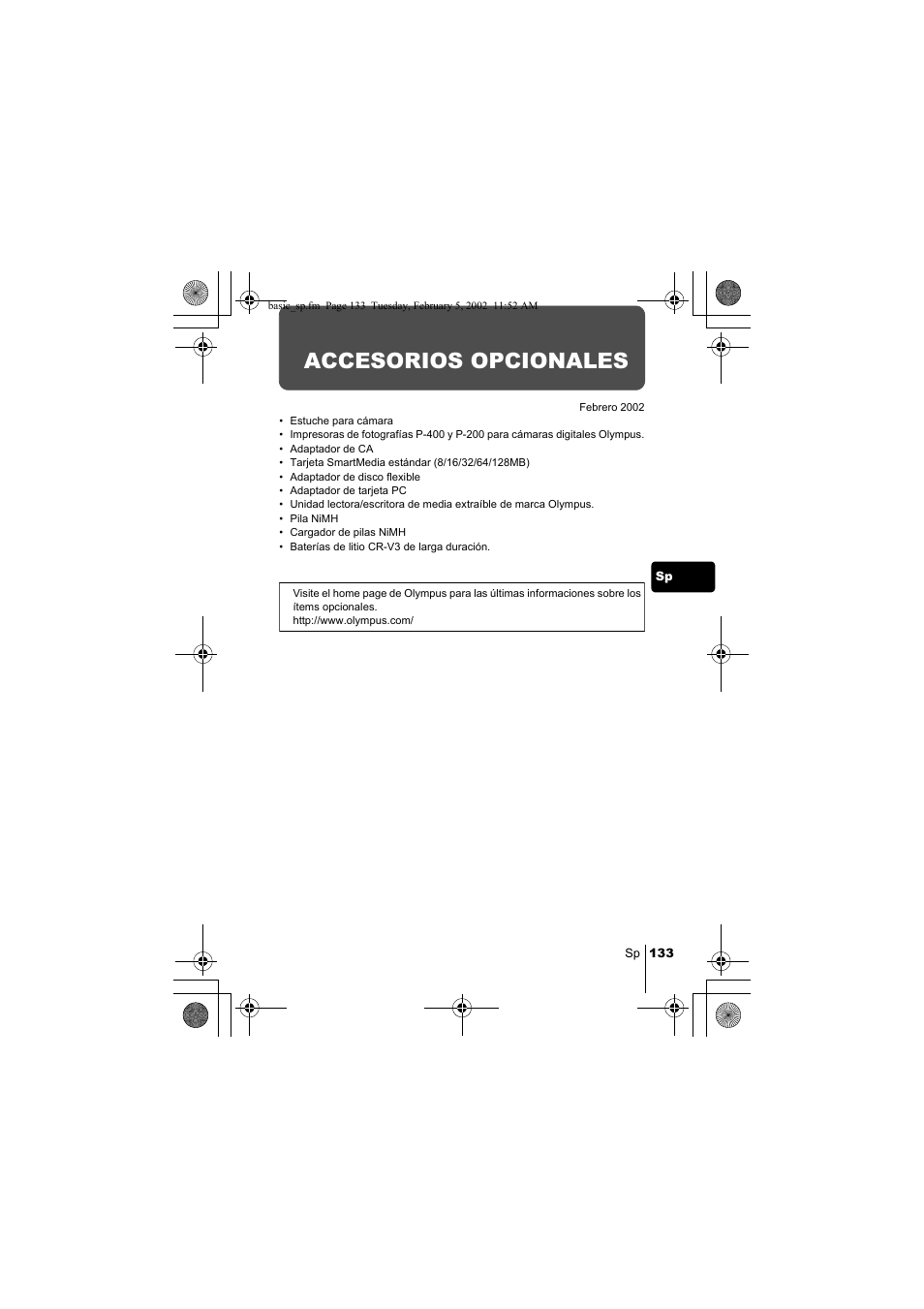 Accesorios opcionales | Olympus C-120 User Manual | Page 133 / 172