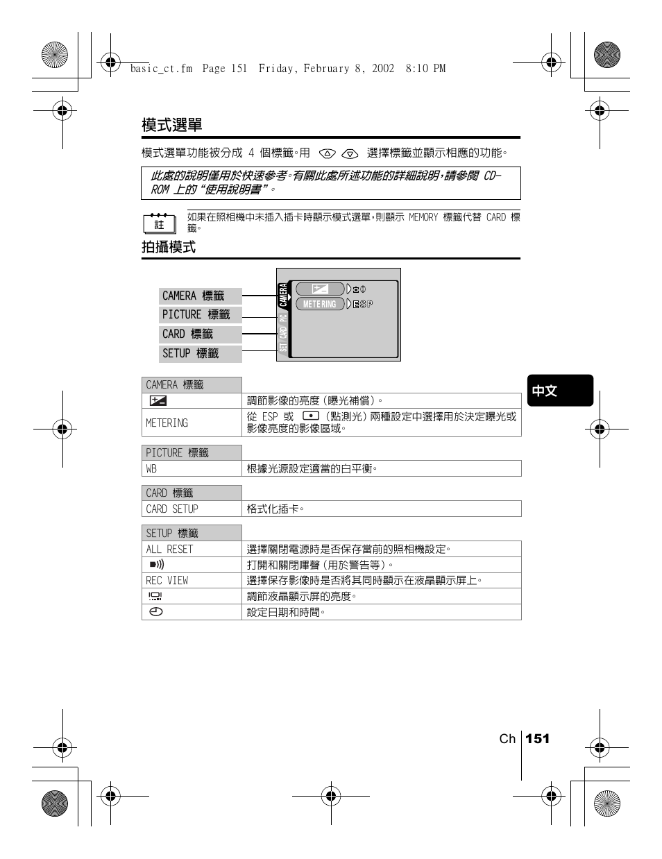 模式選單 | Olympus C-120 User Manual | Page 151 / 172