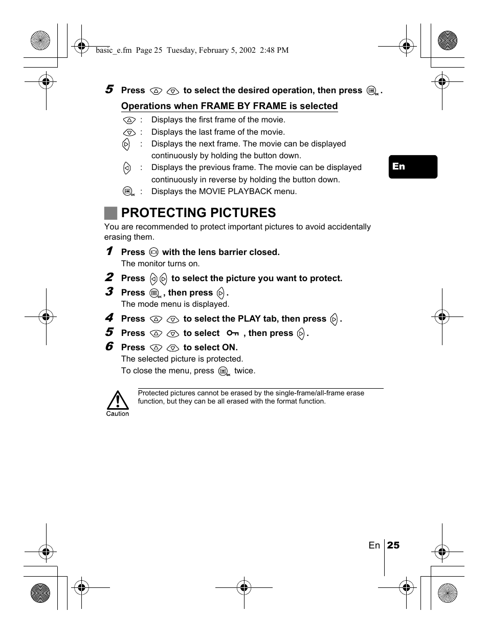 Jprotecting pictures | Olympus C-120 User Manual | Page 25 / 172