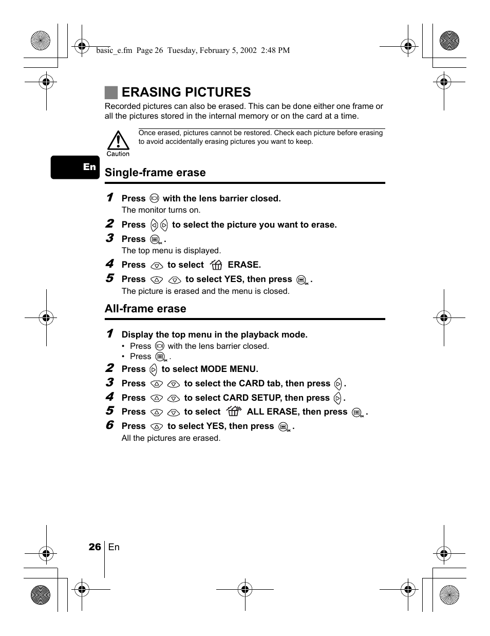 Jerasing pictures | Olympus C-120 User Manual | Page 26 / 172