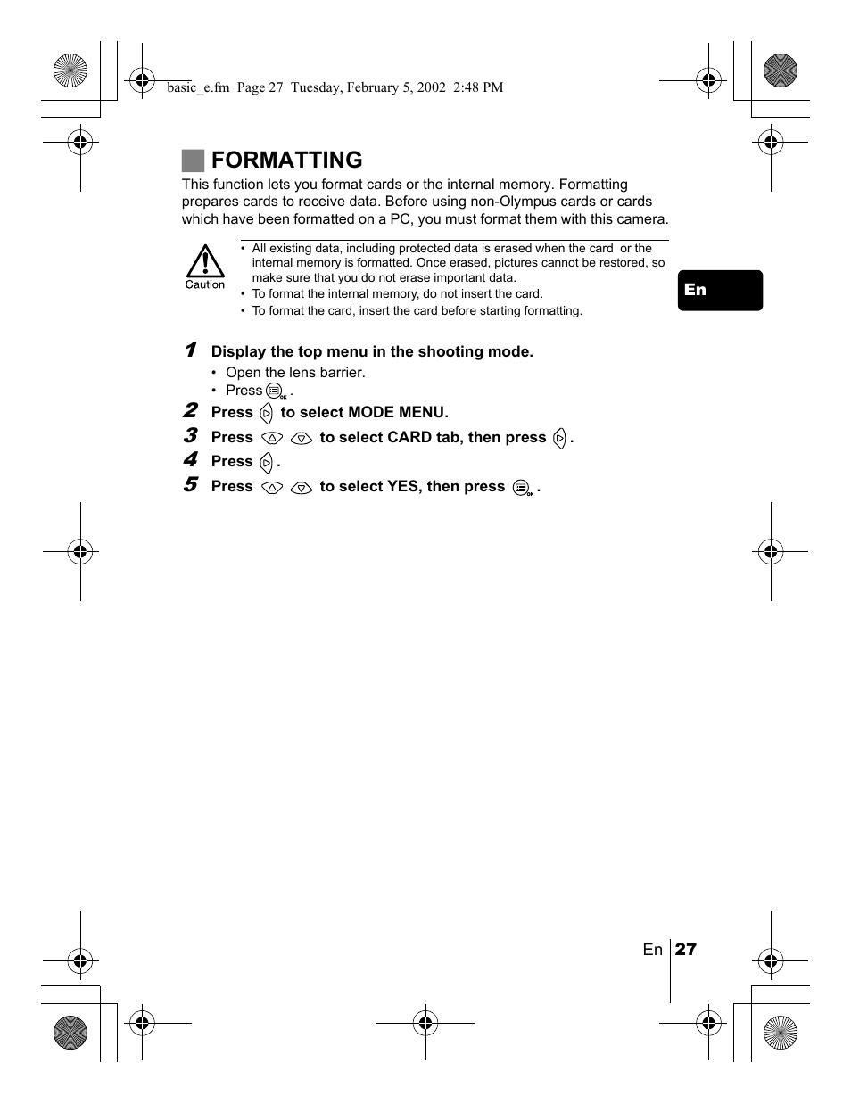 Jformatting | Olympus C-120 User Manual | Page 27 / 172