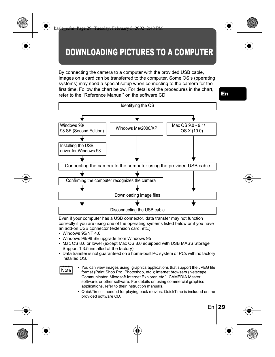 Downloading pictures to a computer | Olympus C-120 User Manual | Page 29 / 172