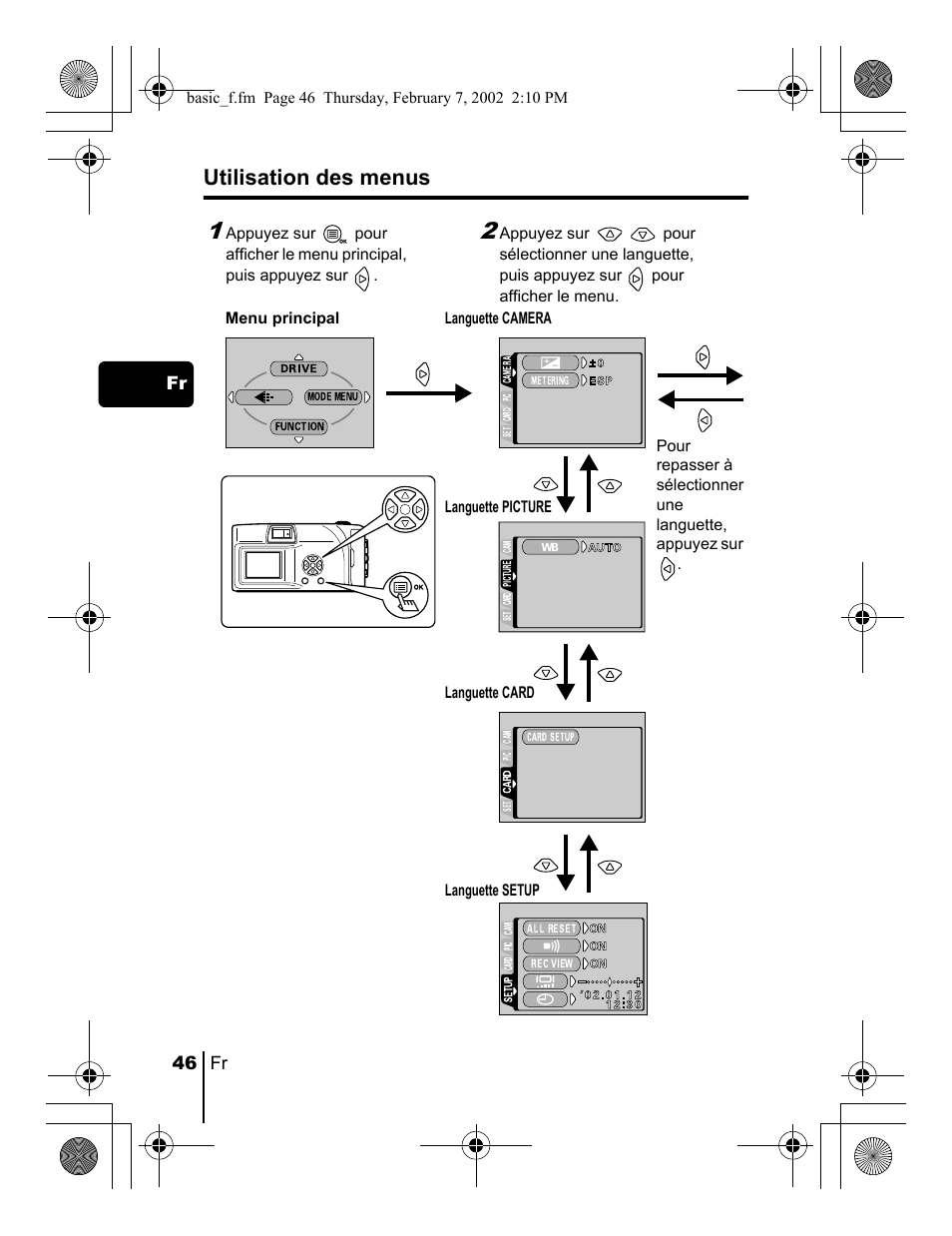 Utilisation des menus | Olympus C-120 User Manual | Page 46 / 172