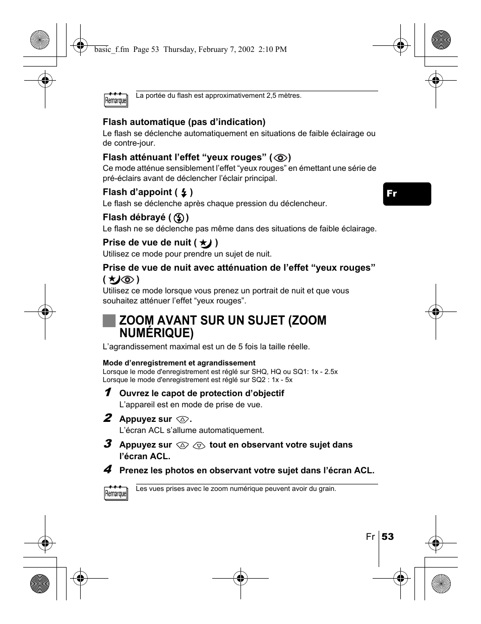 Jzoom avant sur un sujet (zoom numérique) | Olympus C-120 User Manual | Page 53 / 172