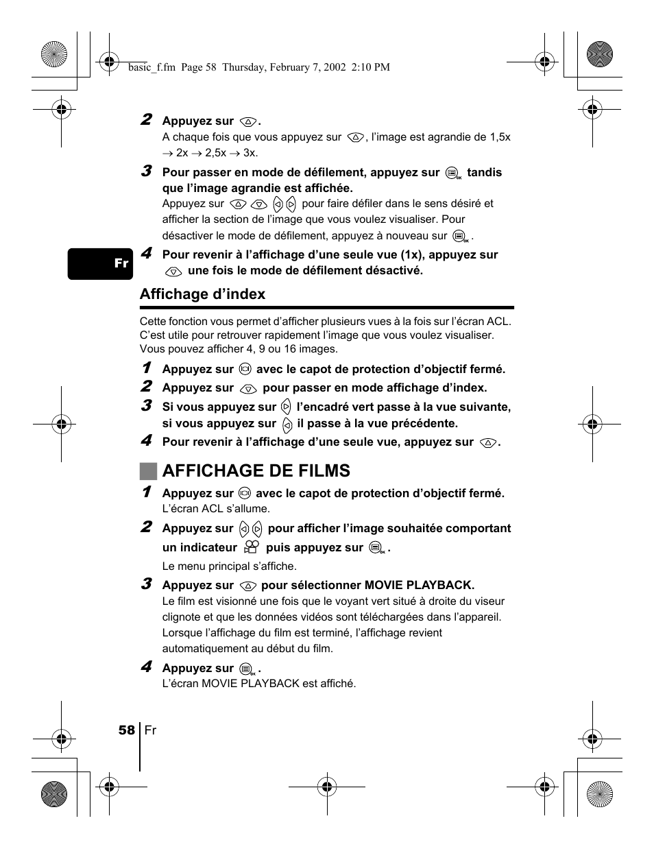 Jaffichage de films | Olympus C-120 User Manual | Page 58 / 172
