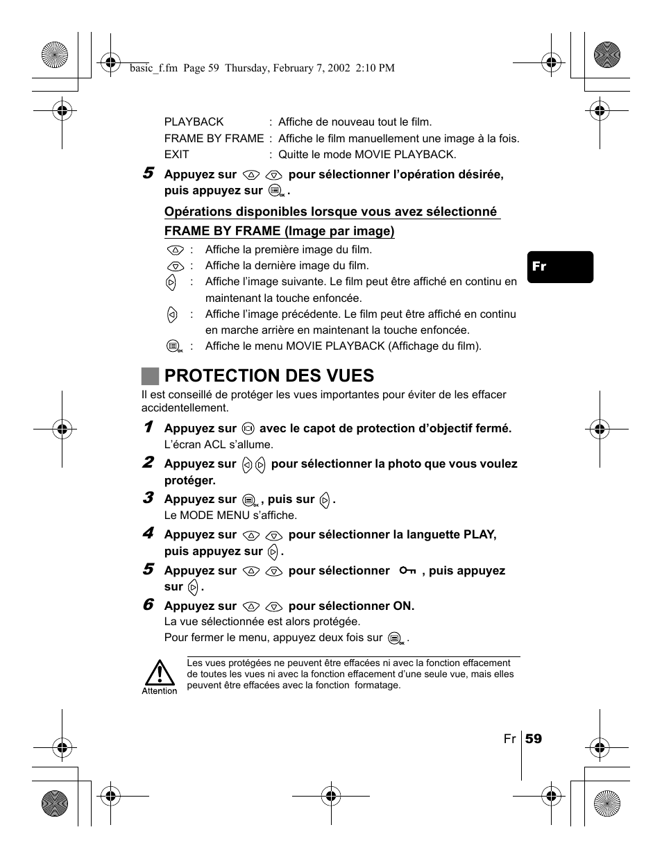 Jprotection des vues | Olympus C-120 User Manual | Page 59 / 172