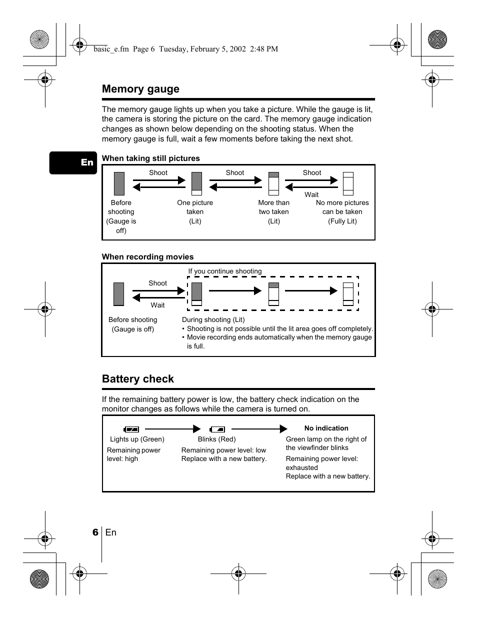 Battery check | Olympus C-120 User Manual | Page 6 / 172