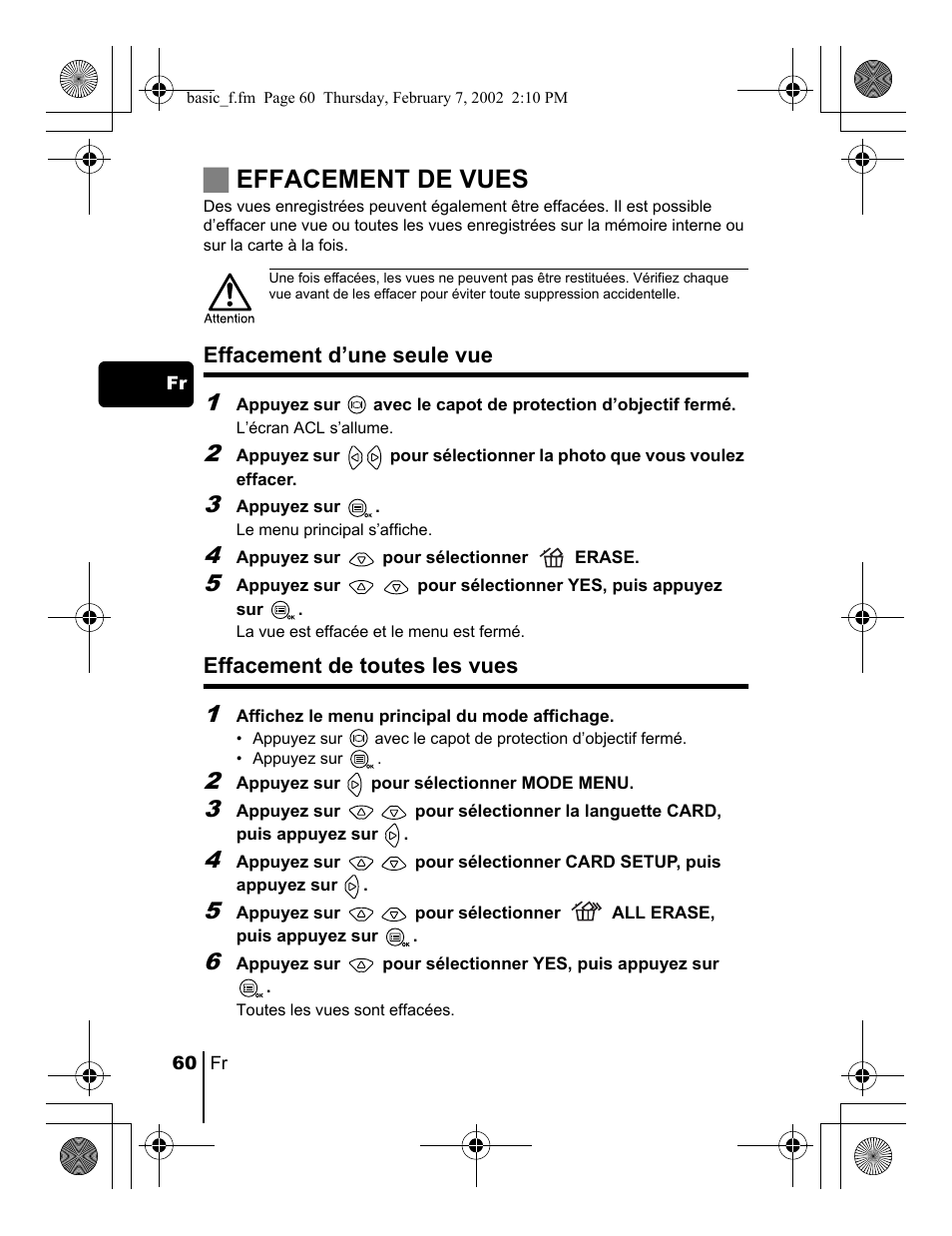 Jeffacement de vues | Olympus C-120 User Manual | Page 60 / 172