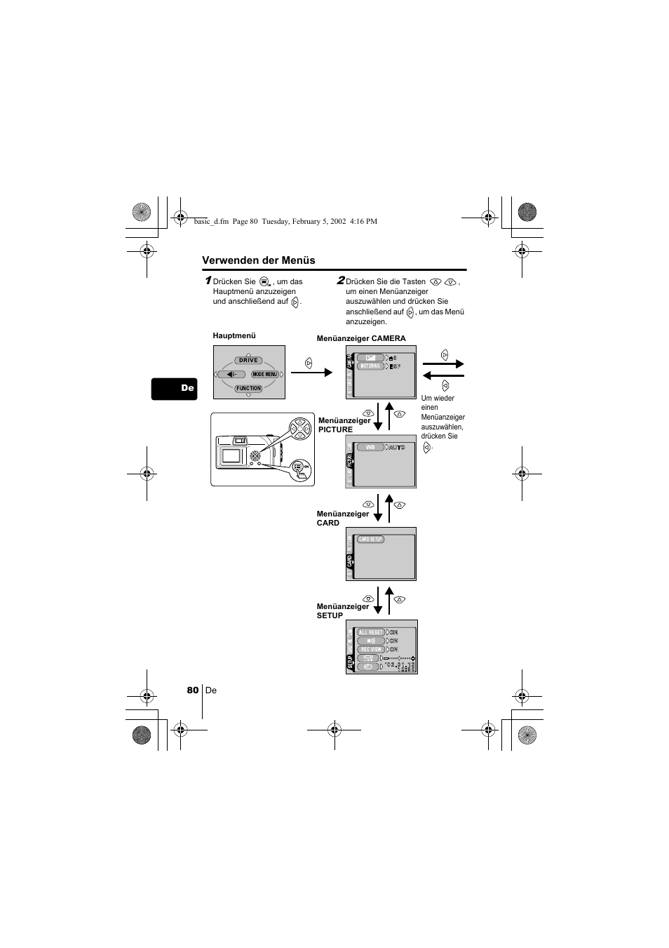 Verwenden der menüs | Olympus C-120 User Manual | Page 80 / 172