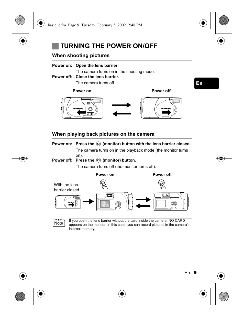 Jturning the power on/off | Olympus C-120 User Manual | Page 9 / 172