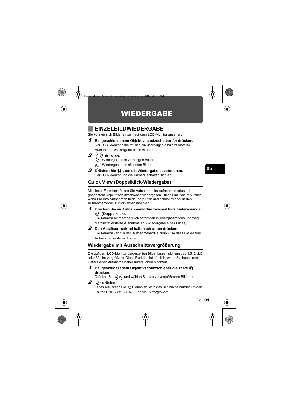 Wiedergabe, Jeinzelbildwiedergabe | Olympus C-120 User Manual | Page 91 / 172