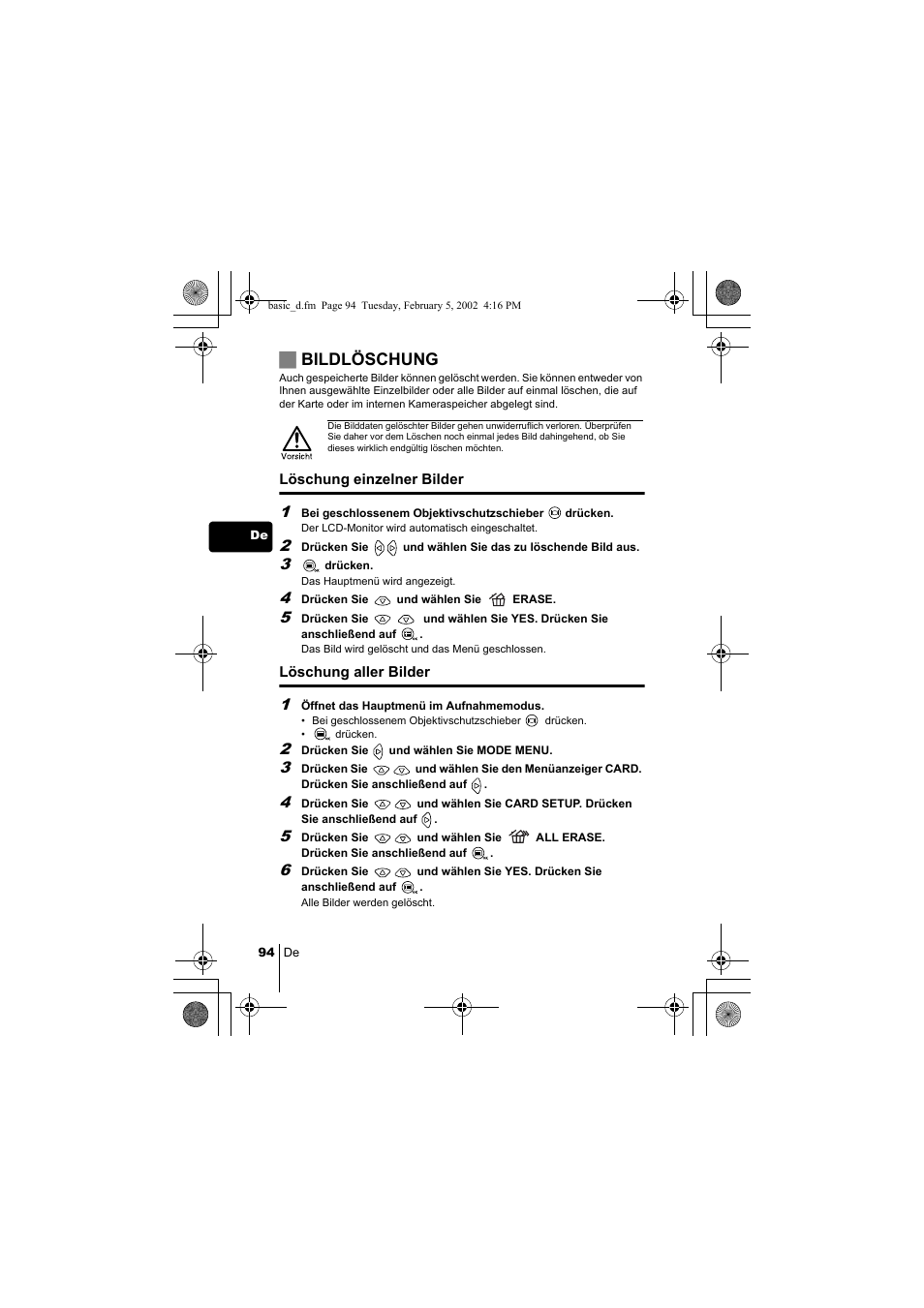 Jbildlöschung | Olympus C-120 User Manual | Page 94 / 172