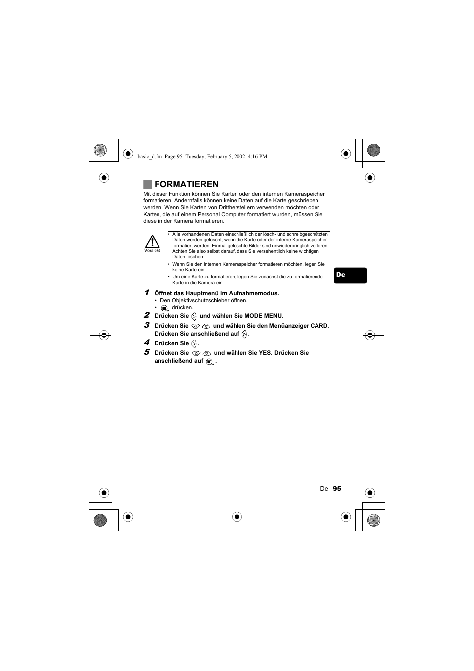 Jformatieren | Olympus C-120 User Manual | Page 95 / 172