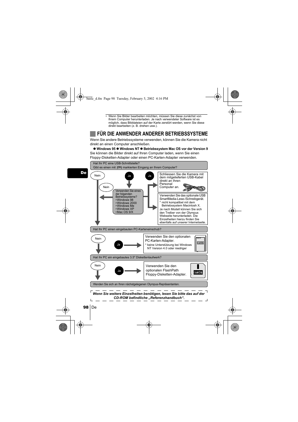Jfür die anwender anderer betriebssysteme | Olympus C-120 User Manual | Page 98 / 172