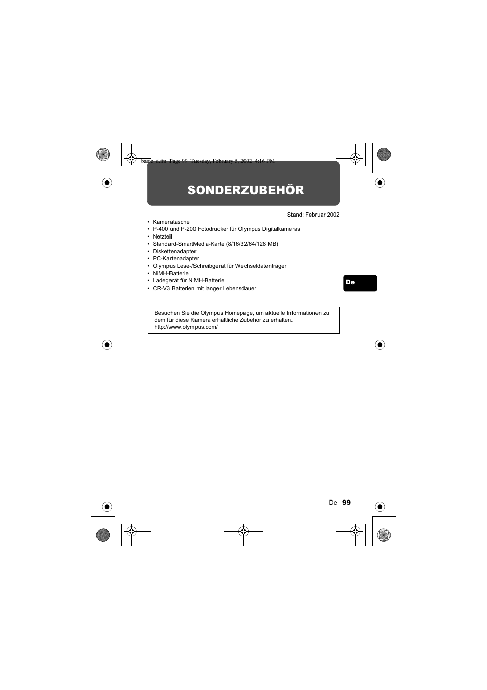 Sonderzubehör | Olympus C-120 User Manual | Page 99 / 172