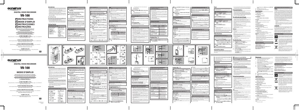 Olympus VN-100 User Manual | 2 pages