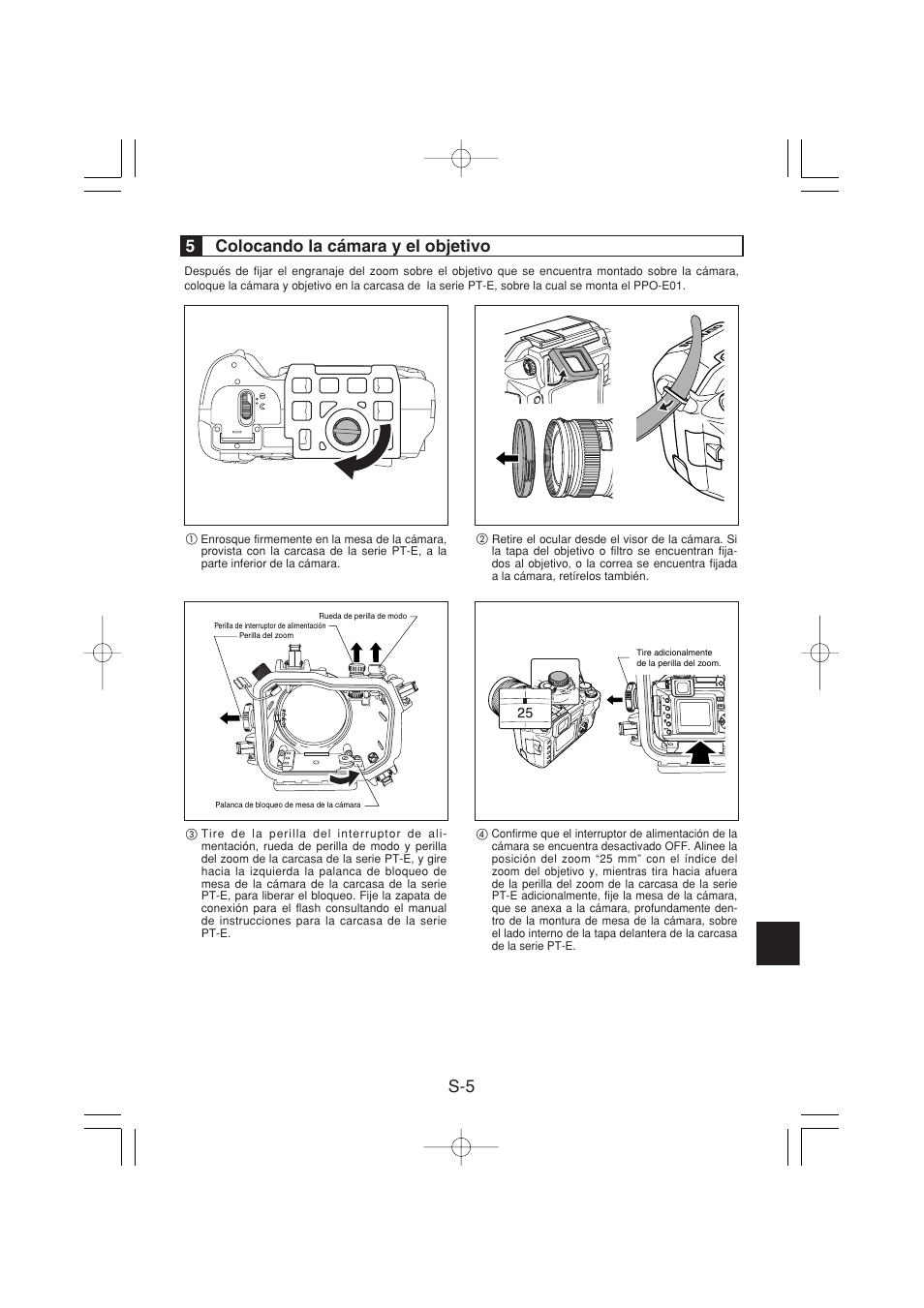 5colocando la cámara y el objetivo | Olympus PPO-E01 User Manual | Page 39 / 60