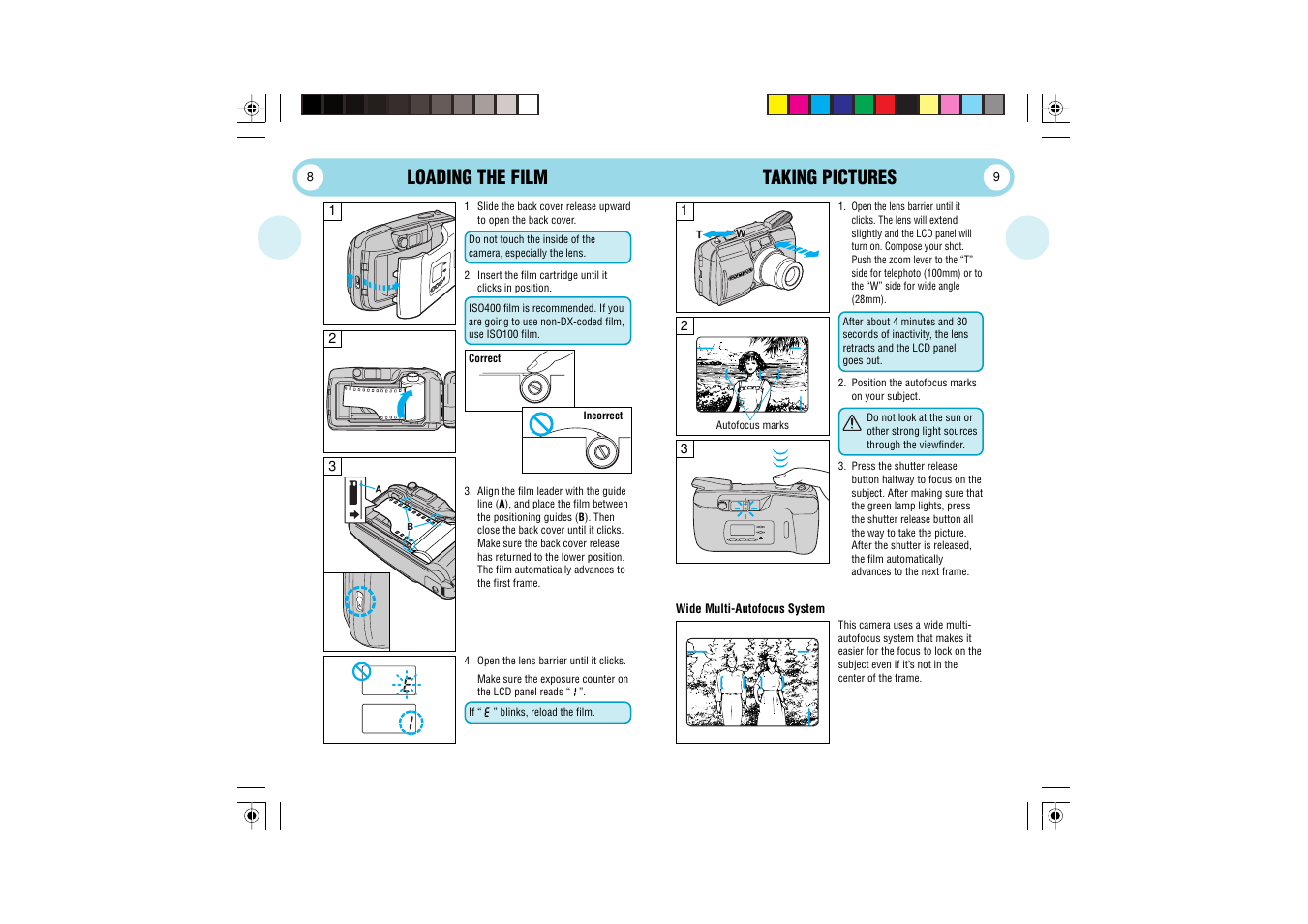 Loading the film, Taking pictures | Olympus Stylus Wide 100 User Manual | Page 5 / 12