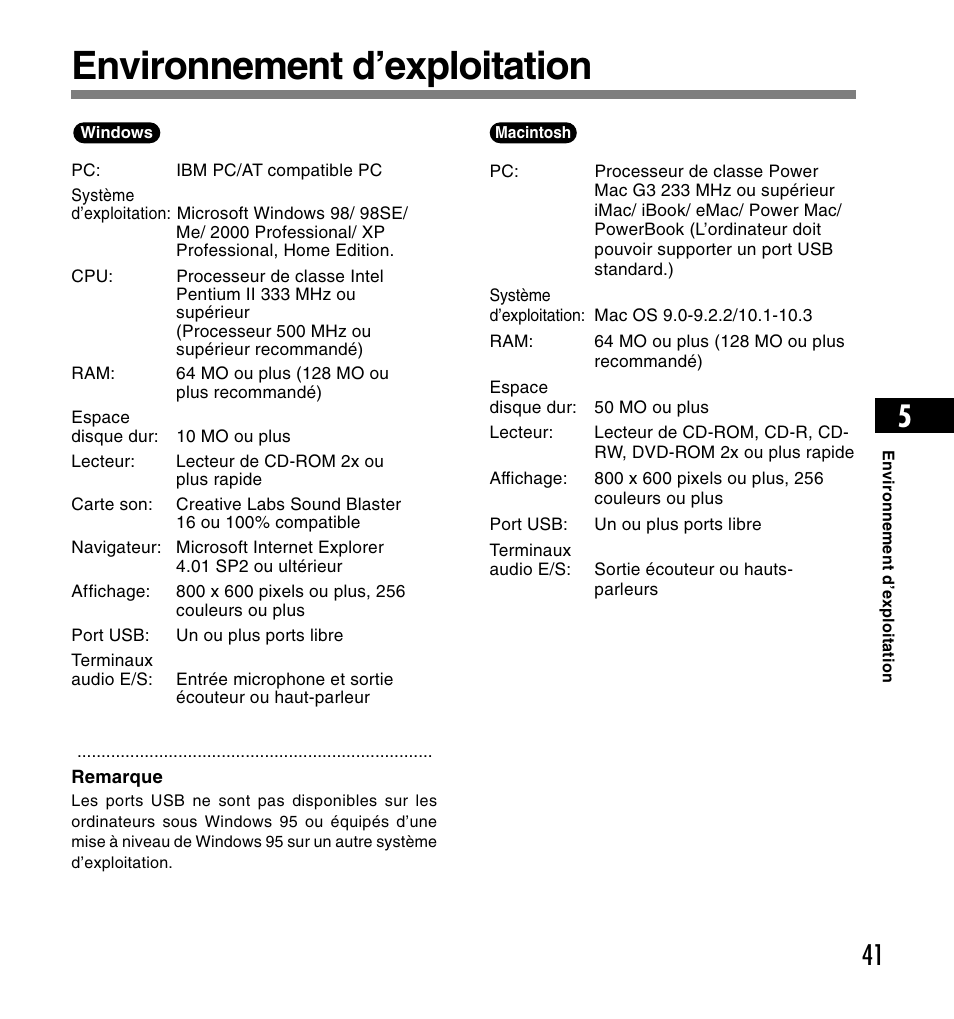 Environnement d’exploitation | Olympus DS-2200 User Manual | Page 101 / 180