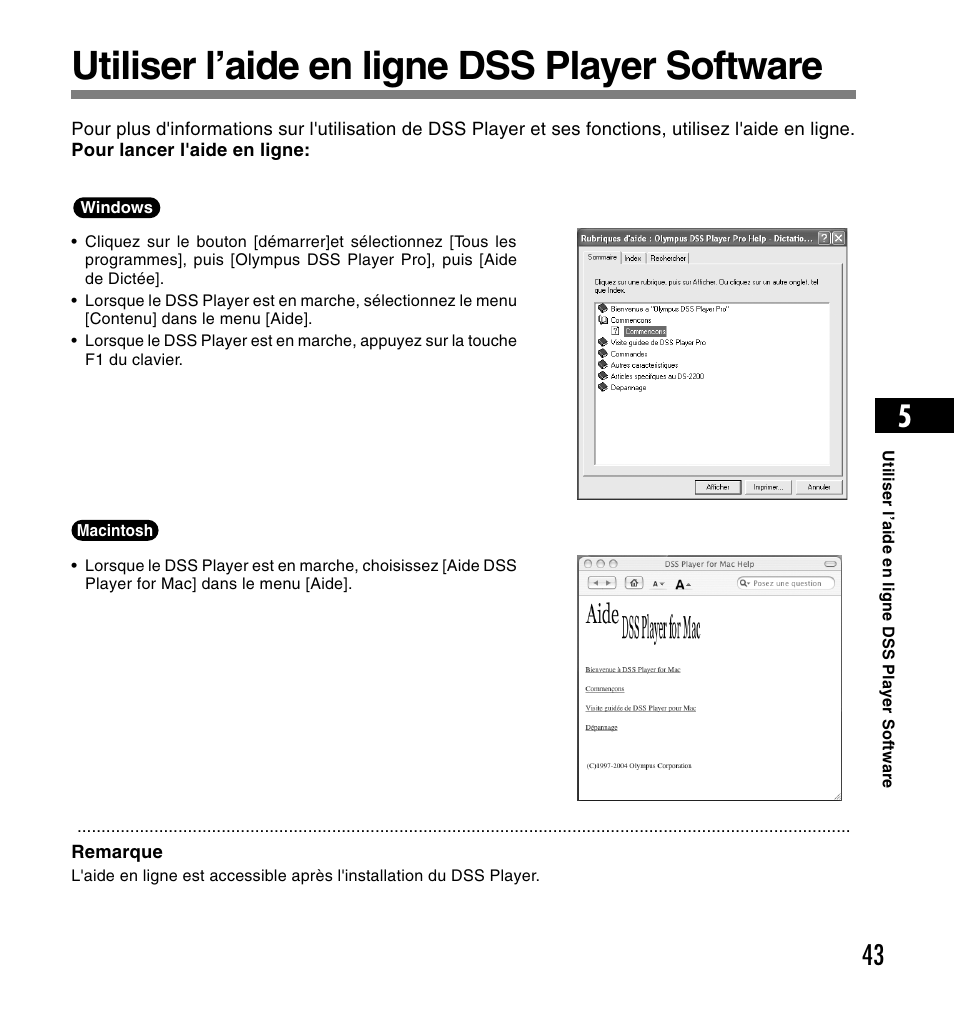 Utiliser l’aide en ligne dss player software | Olympus DS-2200 User Manual | Page 103 / 180