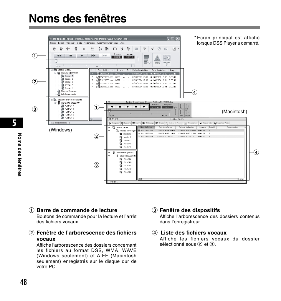 Noms des fenêtres | Olympus DS-2200 User Manual | Page 108 / 180