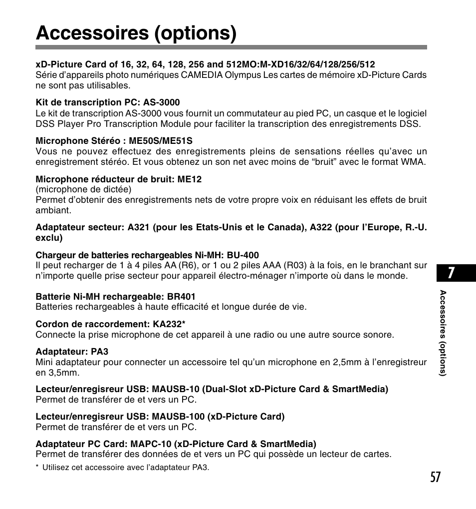 Accessoires (options) | Olympus DS-2200 User Manual | Page 117 / 180