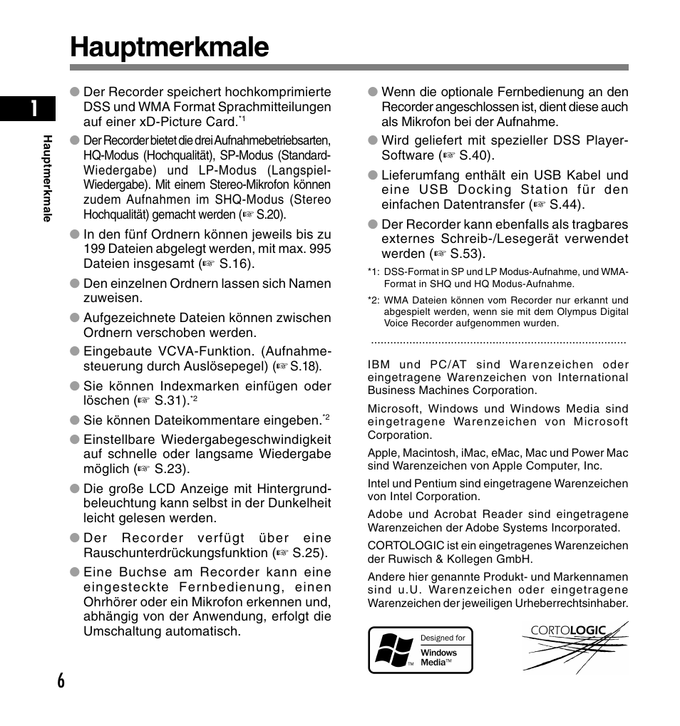 Hauptmerkmale | Olympus DS-2200 User Manual | Page 126 / 180