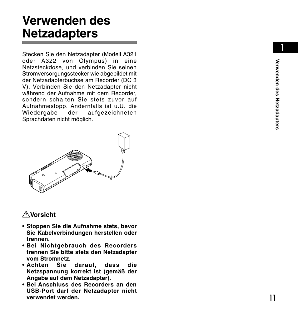 Verwenden des netzadapters | Olympus DS-2200 User Manual | Page 131 / 180