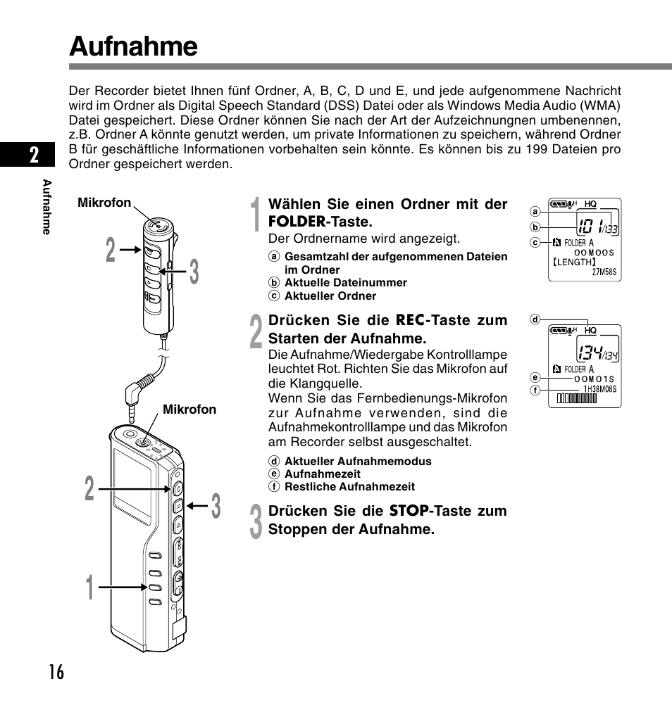 Aufnahme | Olympus DS-2200 User Manual | Page 136 / 180