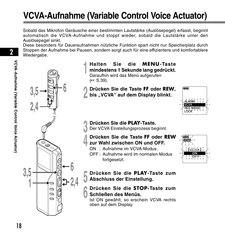 Vcva-aufnahme (variable control voice actuator) | Olympus DS-2200 User Manual | Page 138 / 180