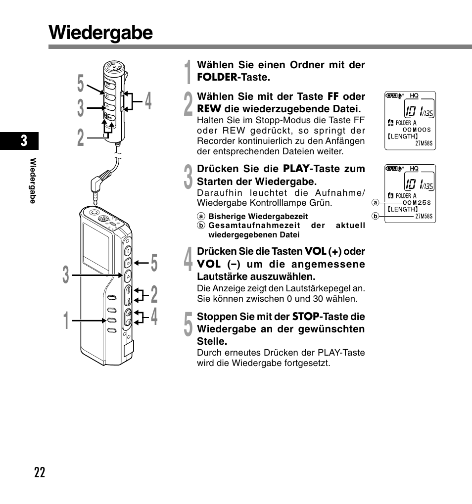 Wiedergabe | Olympus DS-2200 User Manual | Page 142 / 180