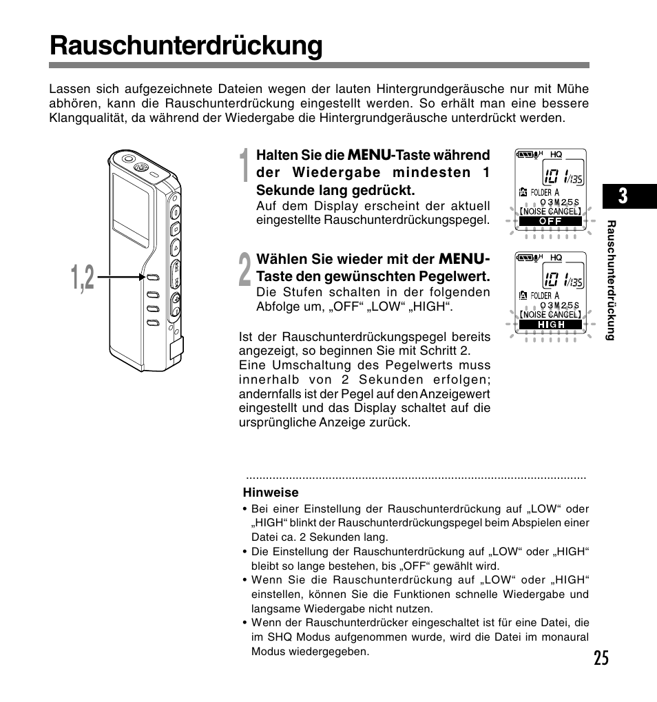 Rauschunterdrückung | Olympus DS-2200 User Manual | Page 145 / 180