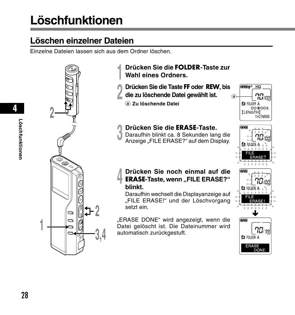 Löschfunktionen | Olympus DS-2200 User Manual | Page 148 / 180